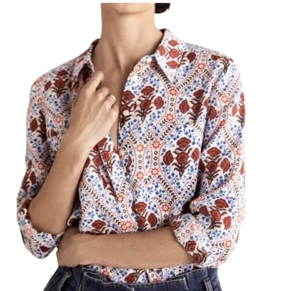 Boden Poppy Bloom Long Sleeve Linen Button Front Shirt, size 6 - Picture 1 of 8